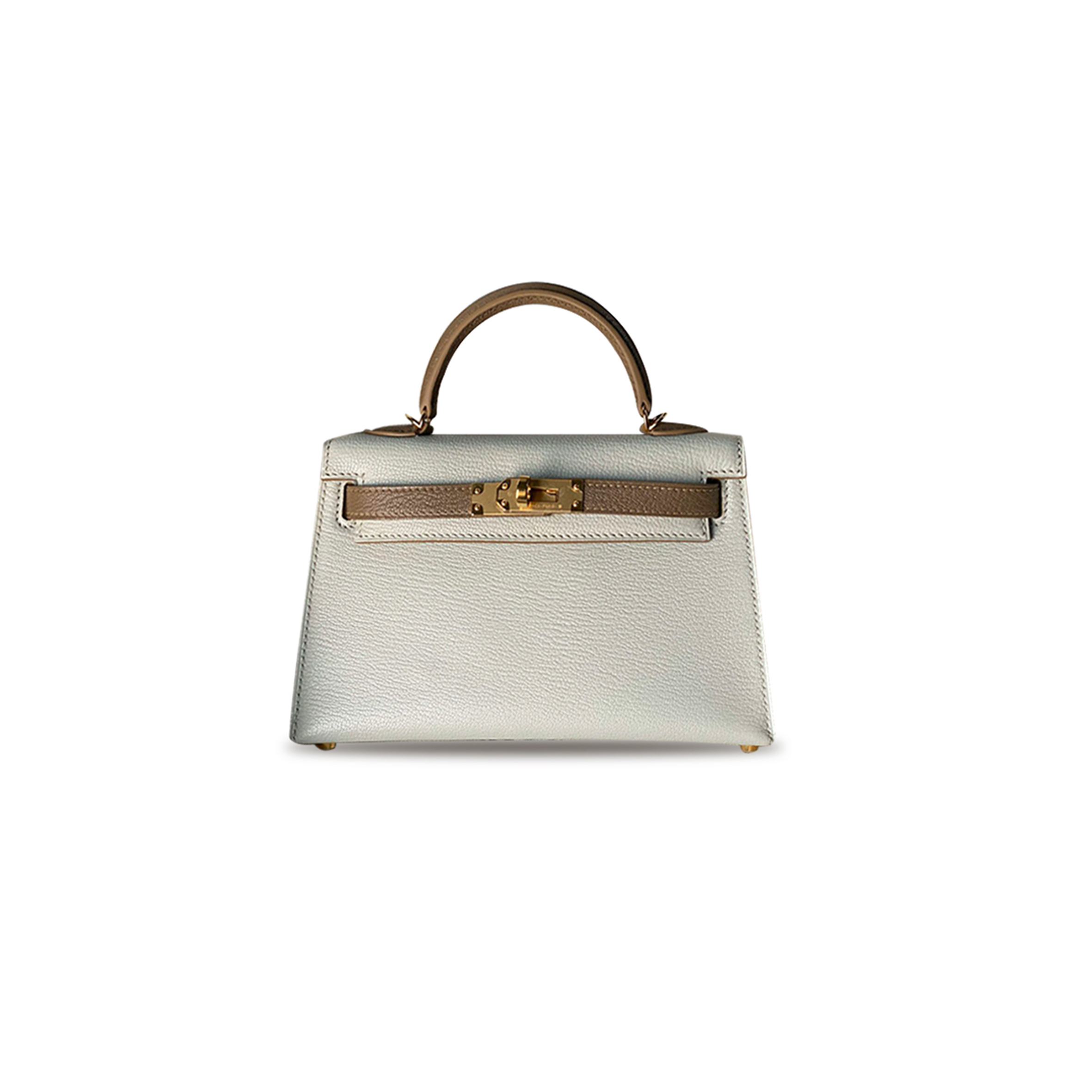 HERMÈS MASTER  MINI KELLY II CHEVER PEARL GRAY WITH ELEPHANT GRAY GOLD BUCKLE(19*12*5.5cm) 